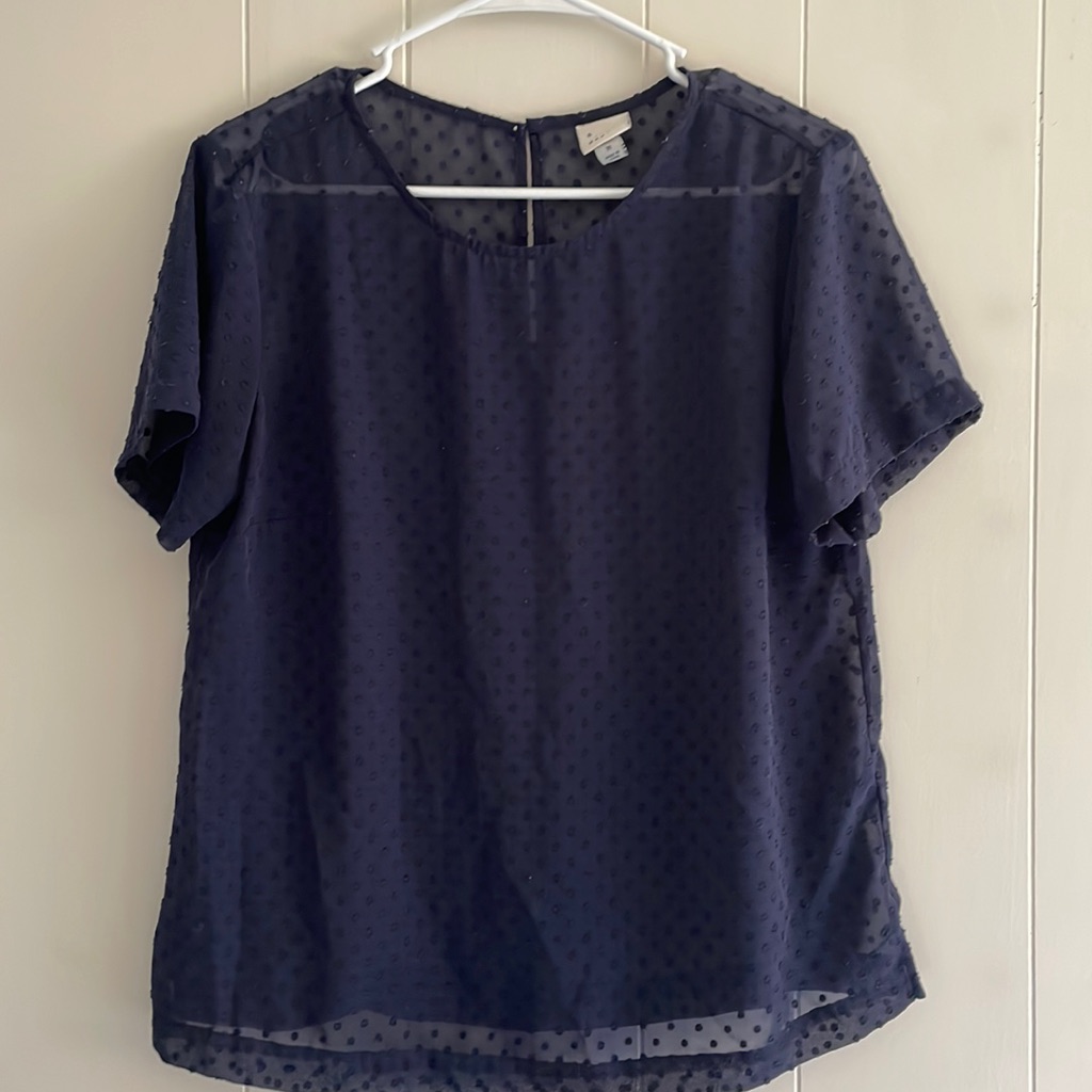 A New Day | Navy Blue Short Sleeve Blouse | Medium | Lightly Worn